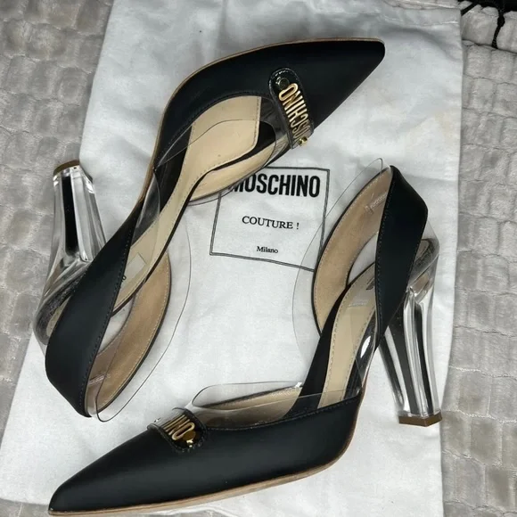 MOSCHINO WOMENS HEELS SIZE 37 1/2⭐️100% AUTHENTIC⭐️ BLACK⭐️AMAZING CONDITION